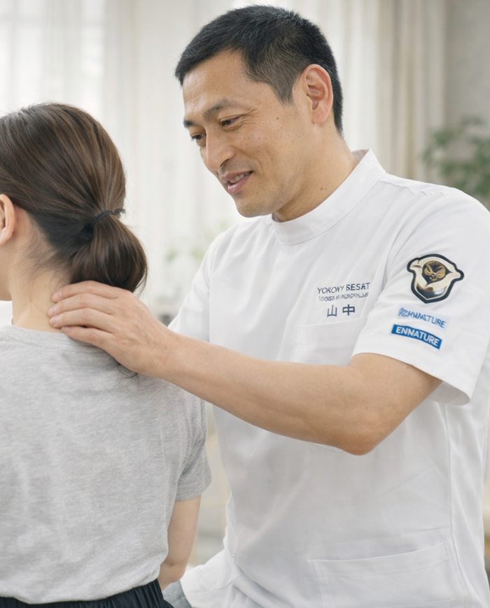 洲本市の整体院カイロ・サロン山中で施術を行う様子